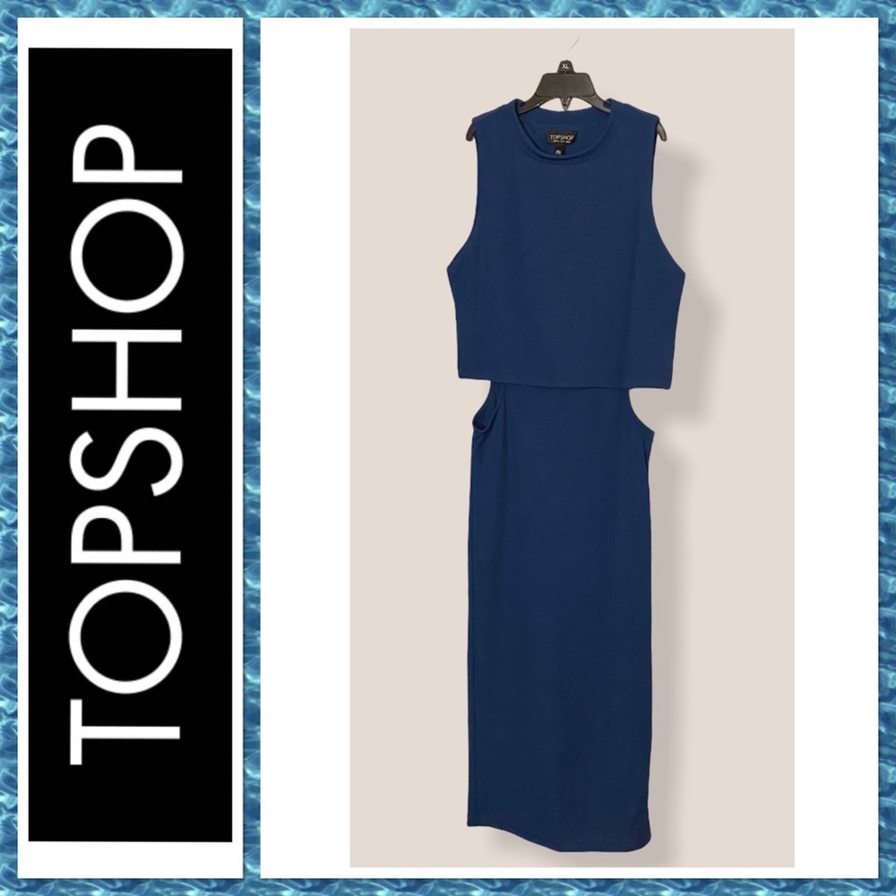 topshop blue cut out dress Topshop satin cut out midi dress in blue